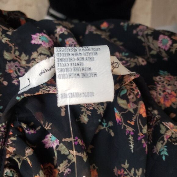 American Rag Cie Women's Top Medium Black Floral Boho Chic Flowy Crochet Tri - Picture 9 of 9